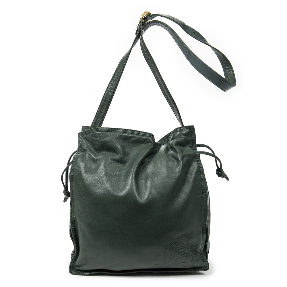 Loewe Green Leather Shoulder Bag with Drawstring Closure